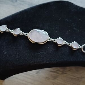 Sterling Silver 925 Genuine Rose Quartz Toggle Clasp Bracelet  Adjustable 29.52g